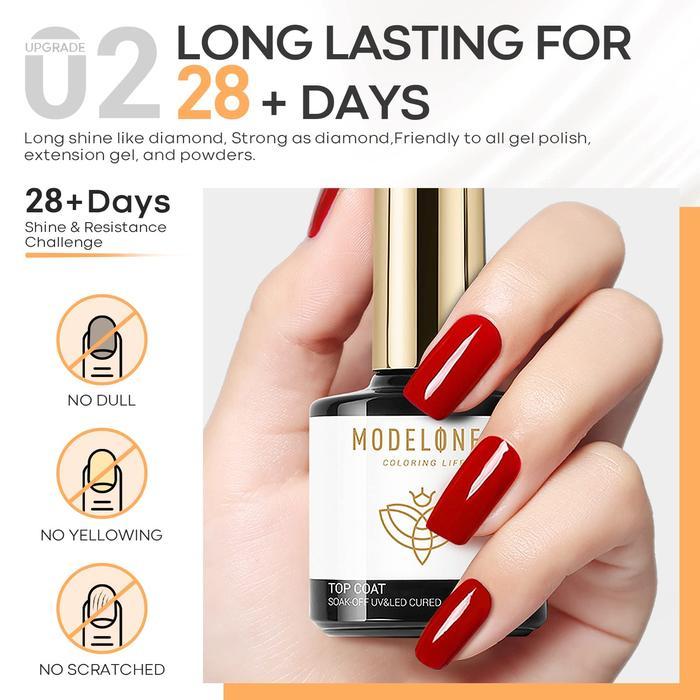 c8tl- Modelones Gel Cat Kuku Base Coat Top Coat Set Glossy Top Coat 7Ml*2Pcs Uv Nail Gel