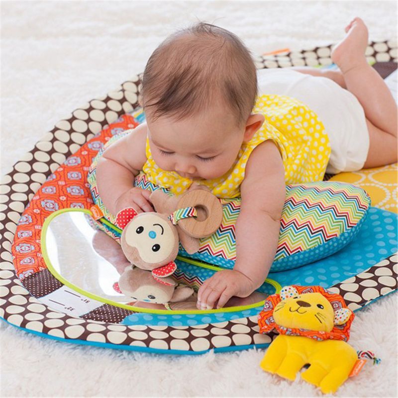 Tummy Time Activity Play Mat - Ergonomic Plush Pillow - Baby Mirror - Squishy Toys - Changing Pad - 