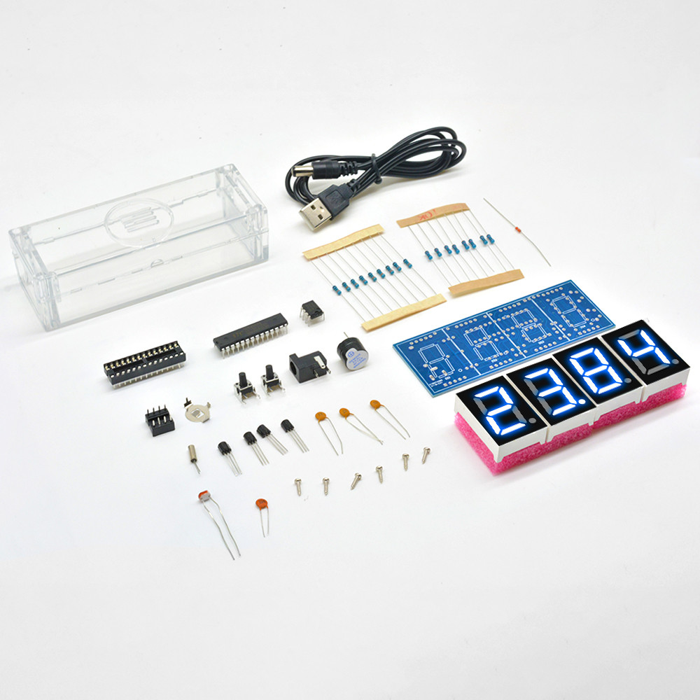 Electronic Clock DIY KIT LED Microcontroller Kit Digital Clock Time Light Control Temperature Thermo