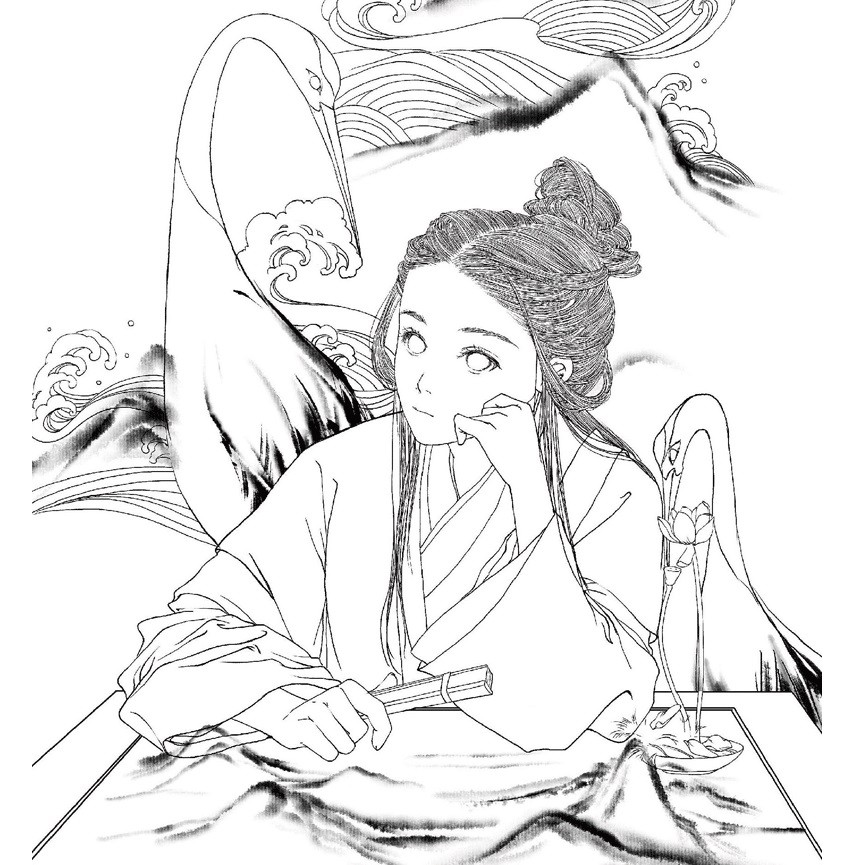 Chinese coloring book line pencil sketch drawing textbook Chinese ancient beauty drawing book Adult 