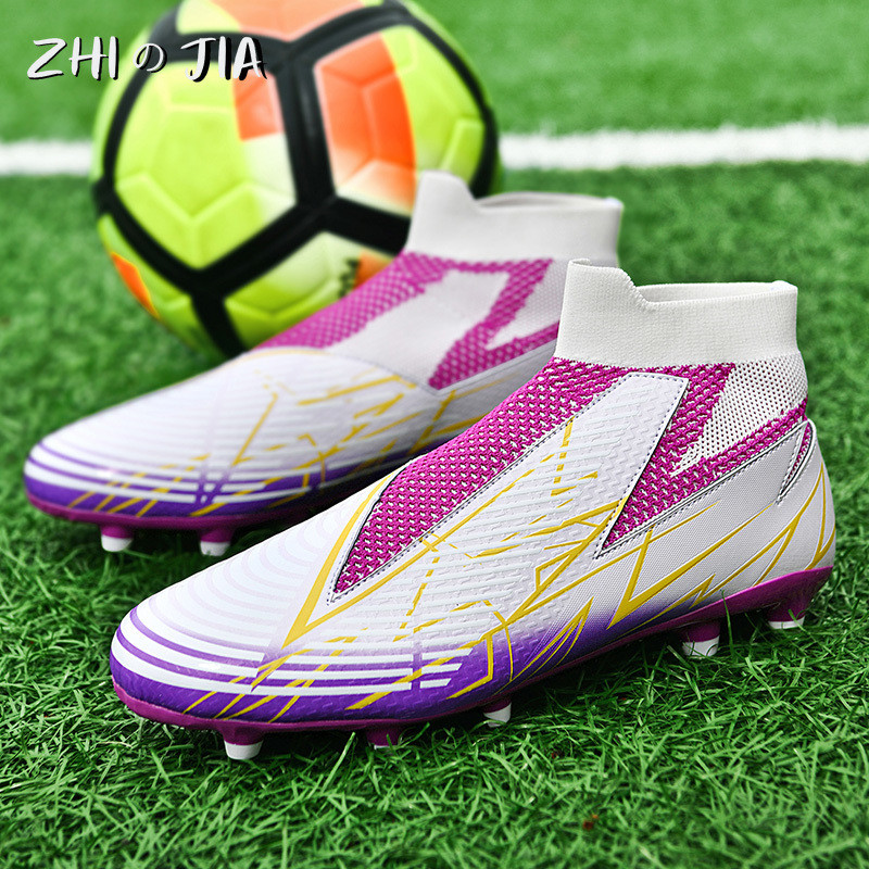 Youth Adult Tf Professional Training Football Shoes Leather Knitted Breathable Anti Slip Sneaker