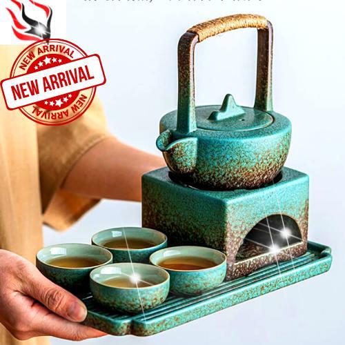 Chinese Tea Pot Teko Tea Set Cangkir Teko Keramik Hijau Bonus Tray Set