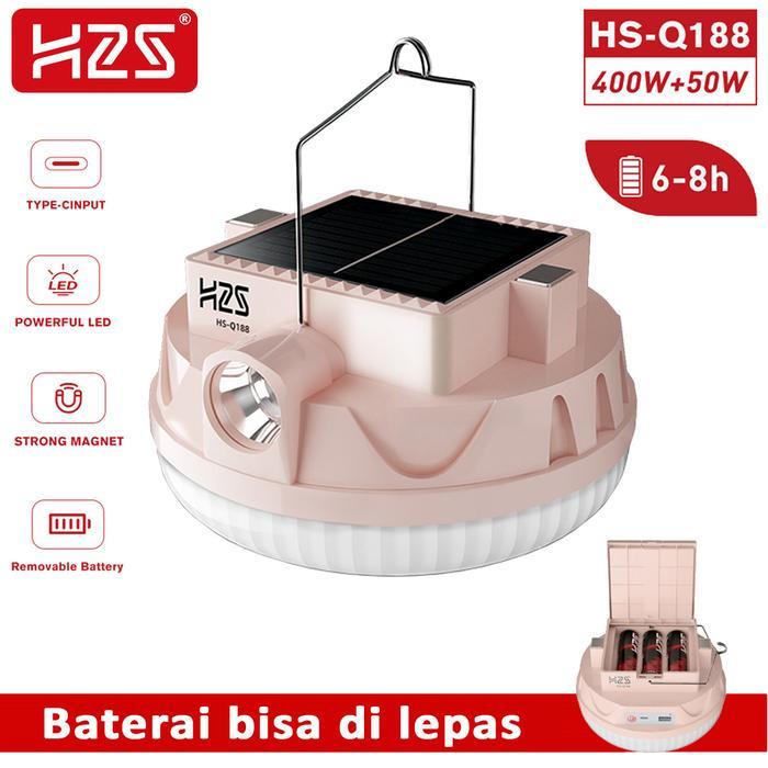H2S LAMPU LED EMERGENCY UFO + SENTER HS-Q188 SOLAR PANEL 400W + 50W BATERAI LEPAS