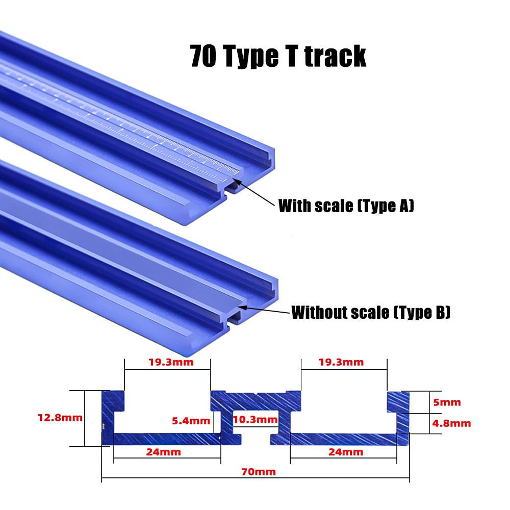 70 Type T-slot Miter T Track 600/800/1000/1220mm Chute Track Aluminum Alloy Guide Rail for Table Saw