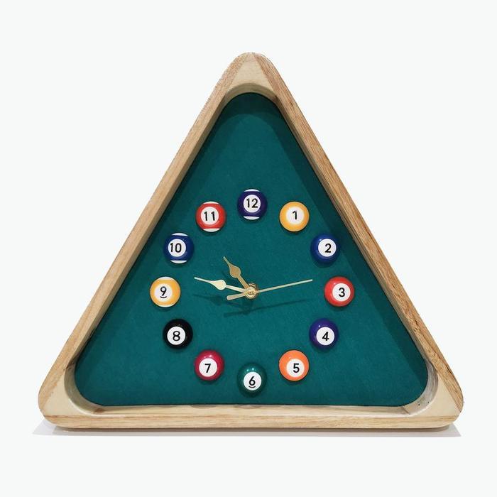 Jam Dinding Billiard Cafe Home Room Dekorasi Kamar Interior Billiard Clock Wall Wood Pool Triangle