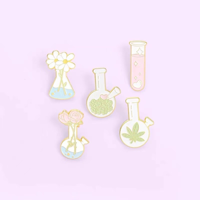 Rose Lovers Enamel Pins Test Tube Daisy Plant Lover Lab Brooches Lapel Metal Badge Science And