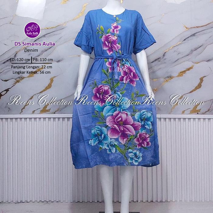 60uv- Aulia Batik Daster Simanis Batik Print Daster Tangan Pendek Selutut 3 Kancing Depan