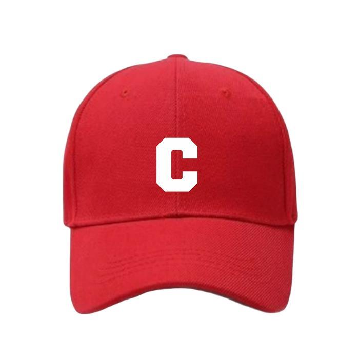 l419- Topi Baseballcap Warna Merah Abjad Huruf Teks Alphabet A B C D E F G H I J K L M N O P