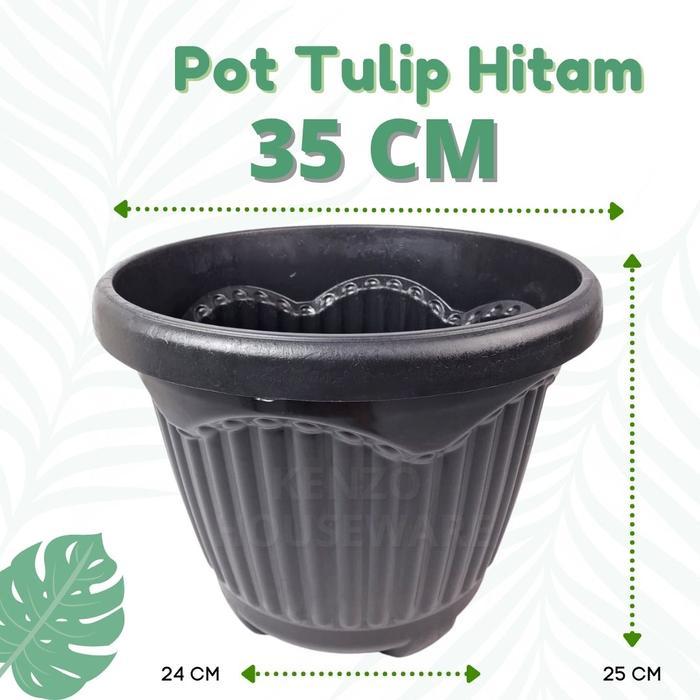 Digazsin_ Pot Bunga Plastik 20 25 30 35 40 45 50 Cm Pot Hitam Putih Tebal Kuat Alot