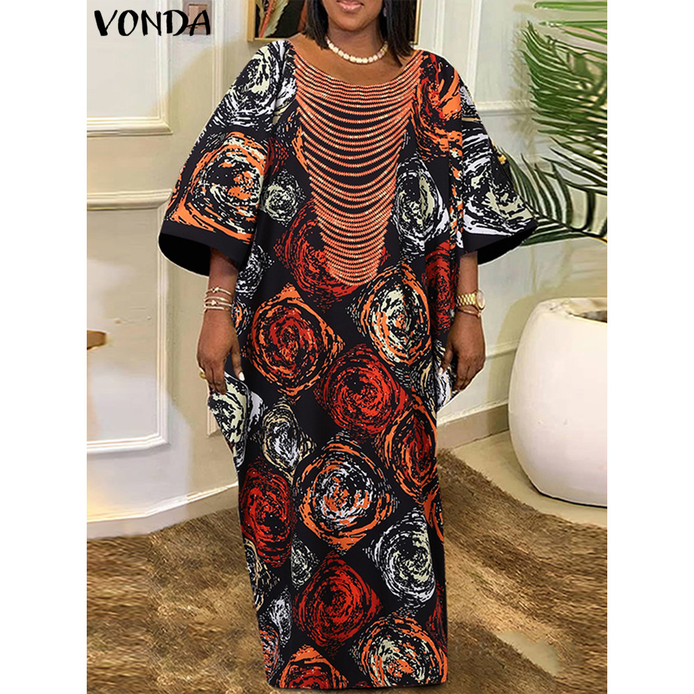 Plus Size VONDA Women Foral Printing Bohemian Maxi Dress 2025 Causal Puff Sleeve Sundress Holiday