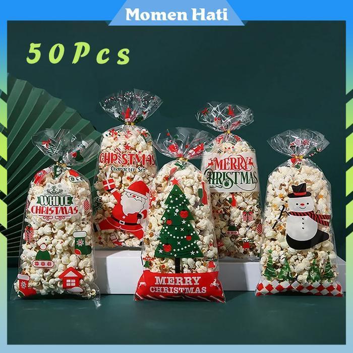 >>>>>] 50Pcs Plastik Parcel Natal Dengan 60 Berwarna Emas Tas Merry Christmas
