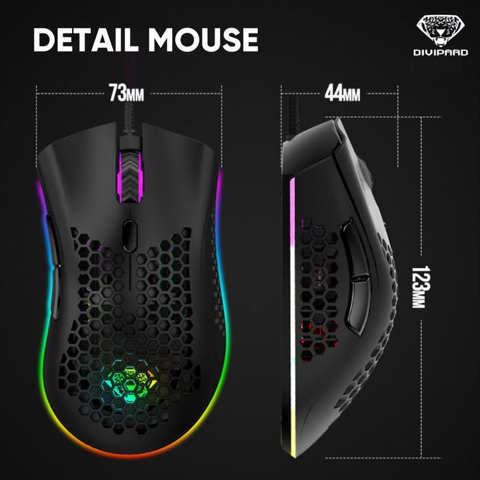 fmzp- Mouse Gaming Kabel Divipard G905 Honey Comb Rgb Led Light Premium Design Sarang Lebah