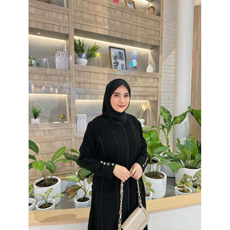 Gamis Abaya Arab Turkey Hitam Polos Reyna Bahan Wolfis Motif Elegan Dan Mewah Busui Terbaru
