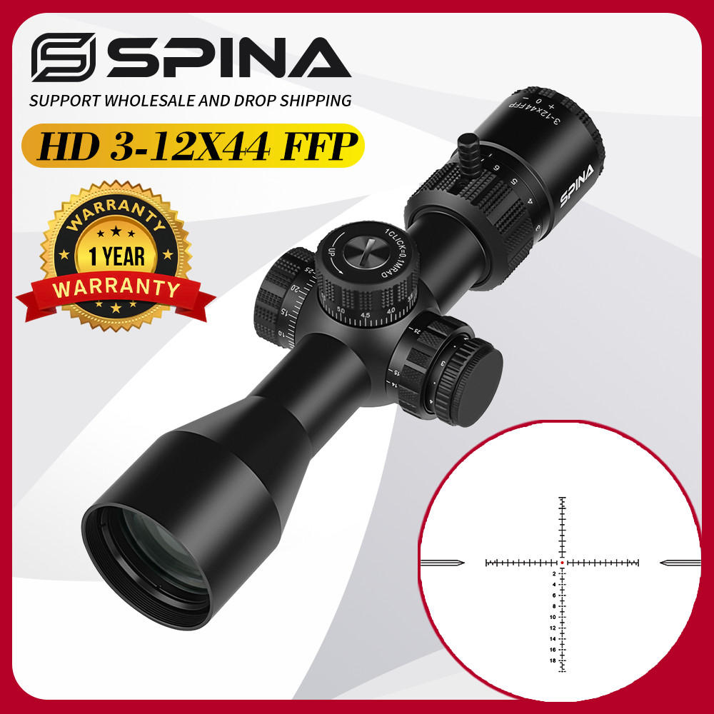 SPINA OPTICS HD 3-12x44 FFP Compact Rifle Scope Sight Tactical Hunting Turrets Lock Reset Side