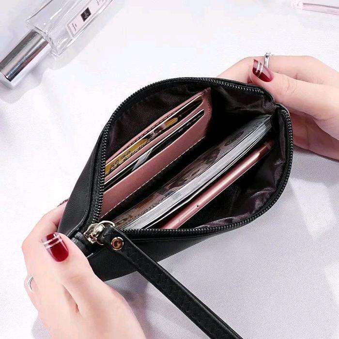 Dompet Pouch Wanita kekinian untuk hp dan uang Dompet pouch Cewek Hitam Kulit