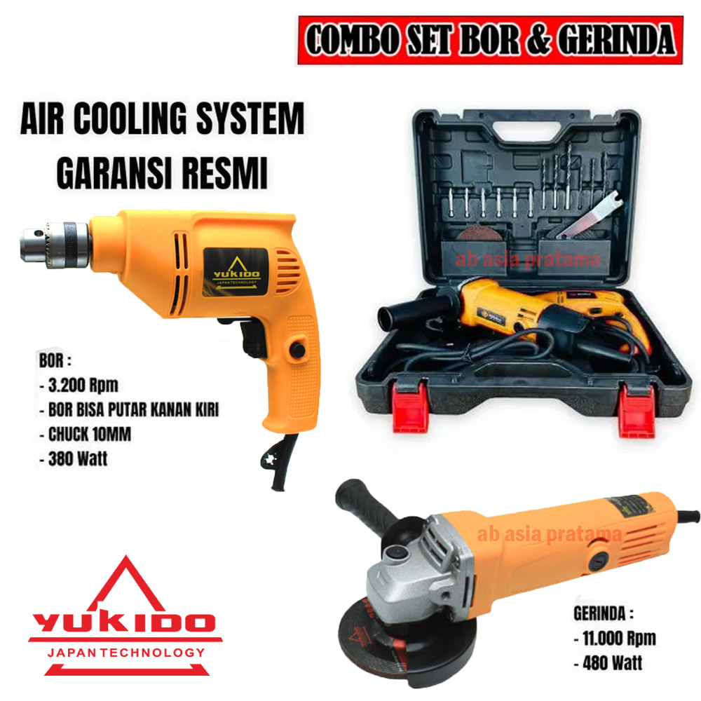 PROMO PAKET LENGAKP GERINDA DAN BOR 10MM VARIABLE SPEED SATU SET LENGKAP GERATIS MATA BOR KOPER