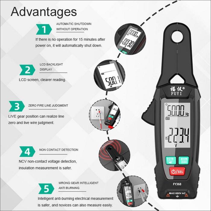 FY368 Digital Clamp Multimeter AC DC Voltage Current