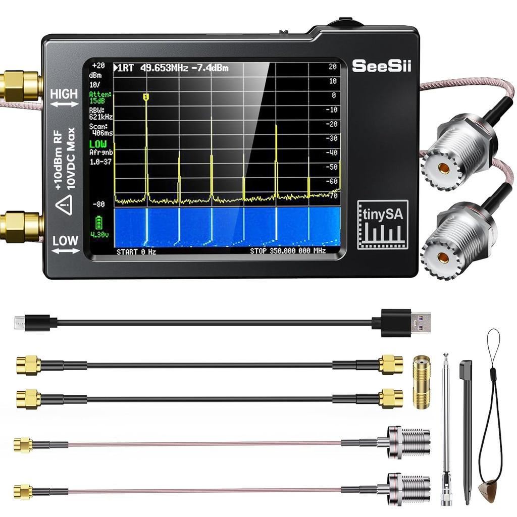 SEESII New TinySA Spectrum Analyzer Tiny Frequency Analyzer with Antenna SMA Male to UHF Female