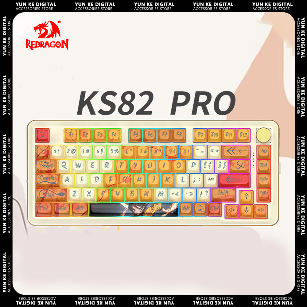 REDRAGON KS82 Pro Mechanical Keyboard Knob Three Mode Multifunctional Wireless Gaming Keyboard 82Key