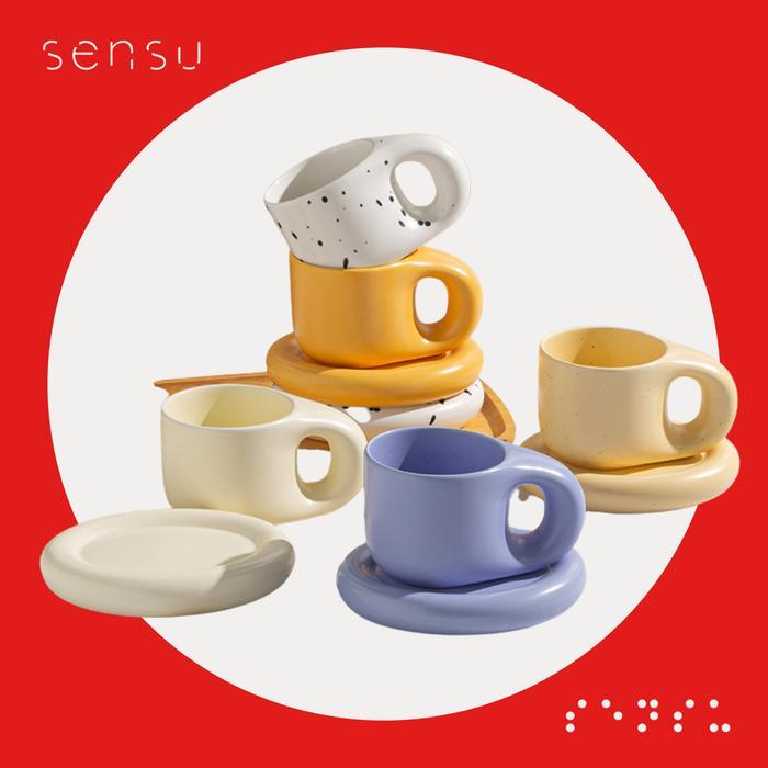 SENSU Oboro Egg Mug & Coaster - Mug Keramik Lucu Estetik untuk Kopi dan Teh