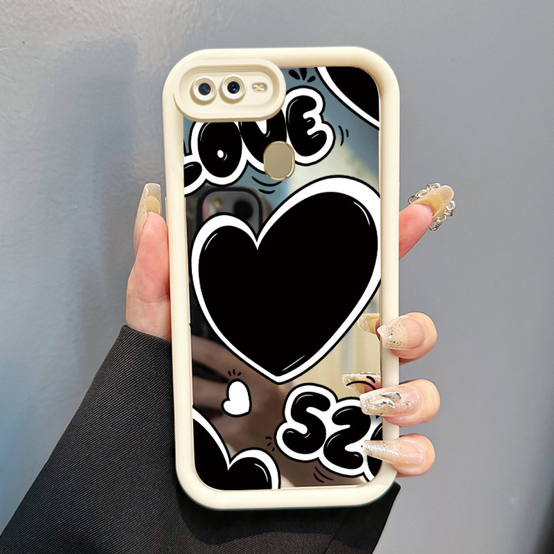 Casing Hp Untuk OPPO A7 OPPO A5s OPPO A12 OPPO A12S A11k Case Cartoon Heart Makeup Cermin Elegan Kes