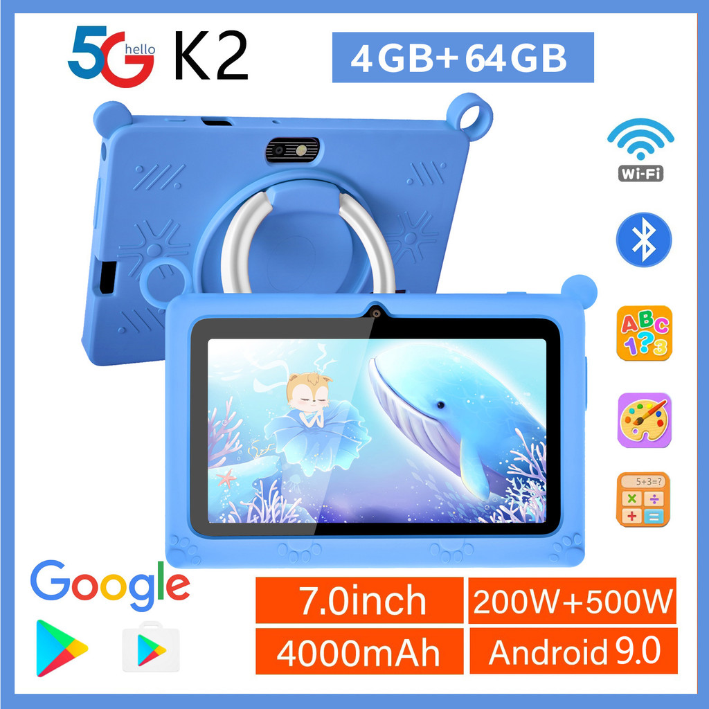 Bdf K2 New 5G Kids Tablet 7 Inch Quad Core 4Gb Ram 64Gb Rom Android 9.0 Google Learning Education