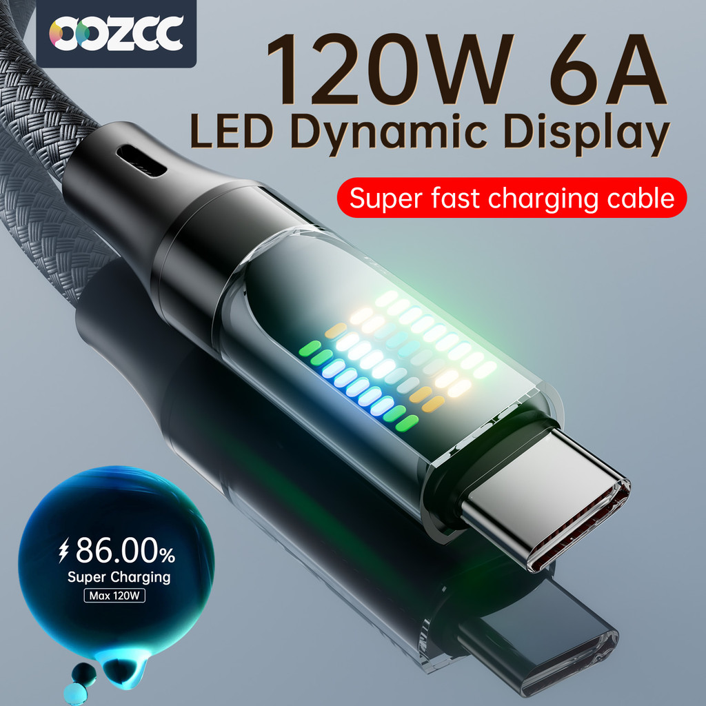 Oozcc 120W Type C Fast Charging Cable 6A Usba To Type C Nylon Data Cord For With Led Display Usb C
