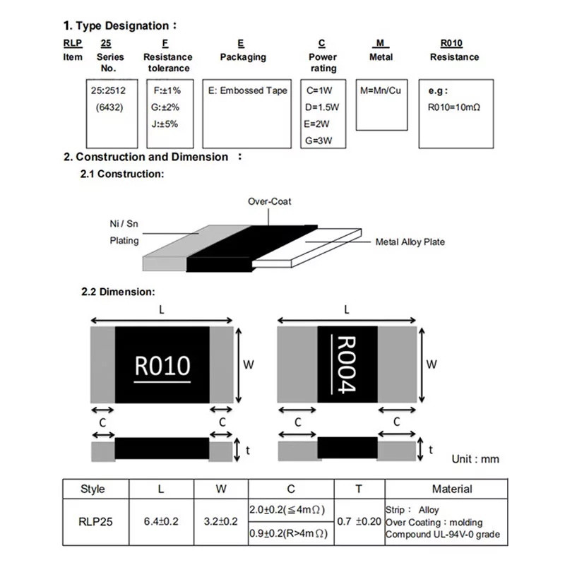 50PCS 2512 SMD 2W 1%  Alloy Resistor Resistance R040 R050 R060 R070 R100 R120 R150 R200 R250 R300 R5