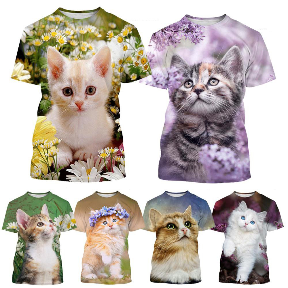New Fashion 3D Cat Print T-Shirt Men Women Summer Casual Short Sleeve Animal Print Round Neck Shirt