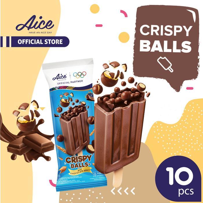 Aice Ice Cream Crispy Balls Es Krim Chocolate Malt Dengan isi Bola bola Crispy isi 10 pcs eskrim