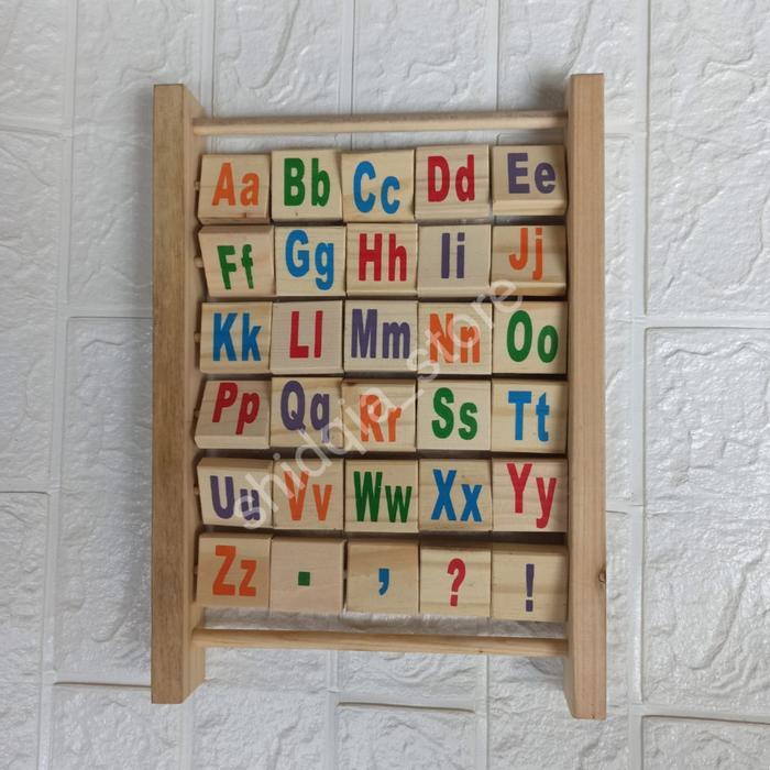 Sale Sempoa Pinus Natural Huruf Besar & Angka Mainan Kayu Edukasi Anak Ape