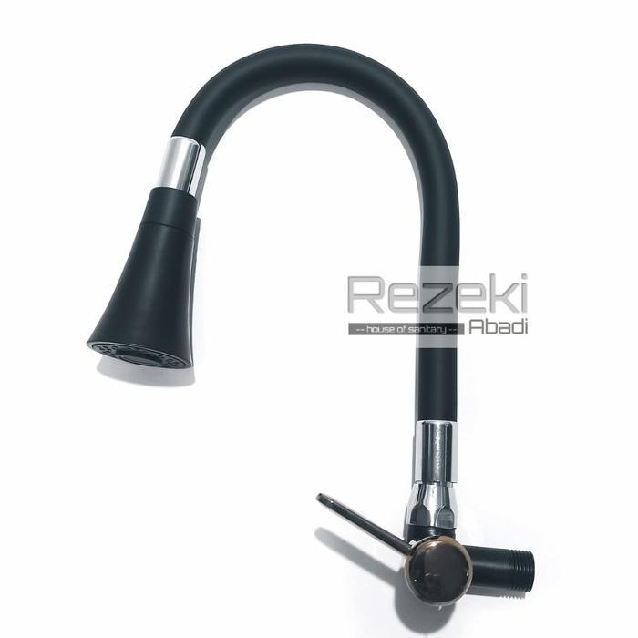 Terbaru - Kran Angsa Fleksibel Hitam Kombinasi Rose Gold - Kran Cuci Piring