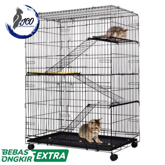 Bolt Cat - Kandang Kucing Lipat 3 Tingkat Dengan Roda Kandang Kucing Tingkat 3 L