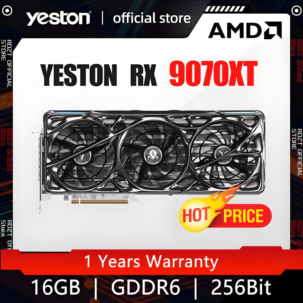 YESTON RX 9070XT 16G/256bit/GDDR6 graphics card Mercury Nova Navi48 20Gbps 3060MHz for Gaming PC GPU