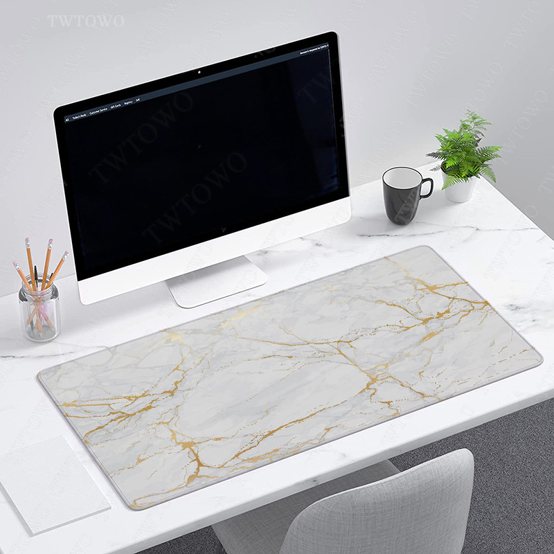White Gold Marble Mouse Pad Gaming XL Computer Home New Mousepad XXL Playmat Natural Rubber Carpet O
