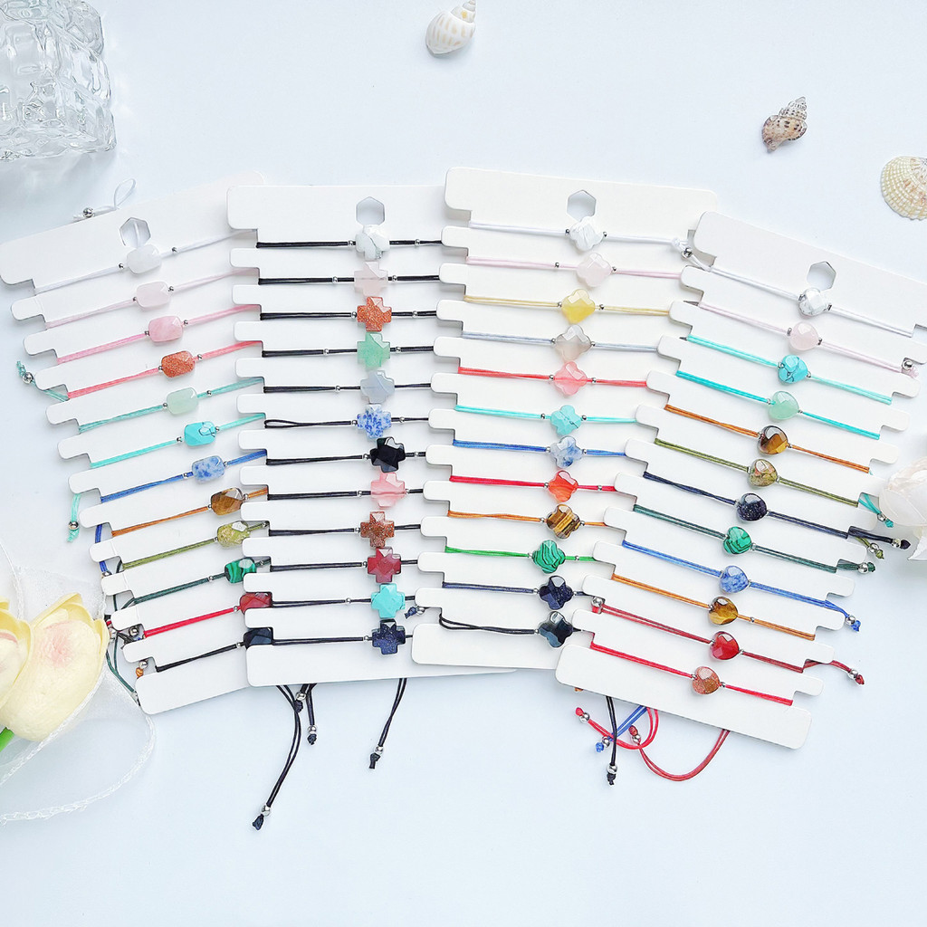 Colorful heart And Cross-shaped Unique Shape Natural Stone Simple Bracelet Multi-color Woven