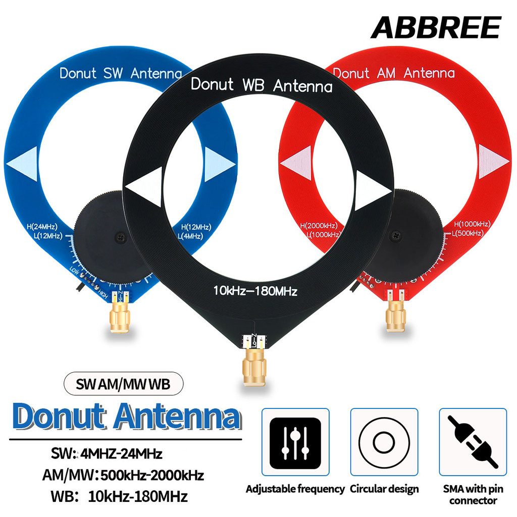 Abbree Donut Am Antenna 500Khz-2000Khz Sma Interface Mini Loop Antenna Radio Antenna For Malachite