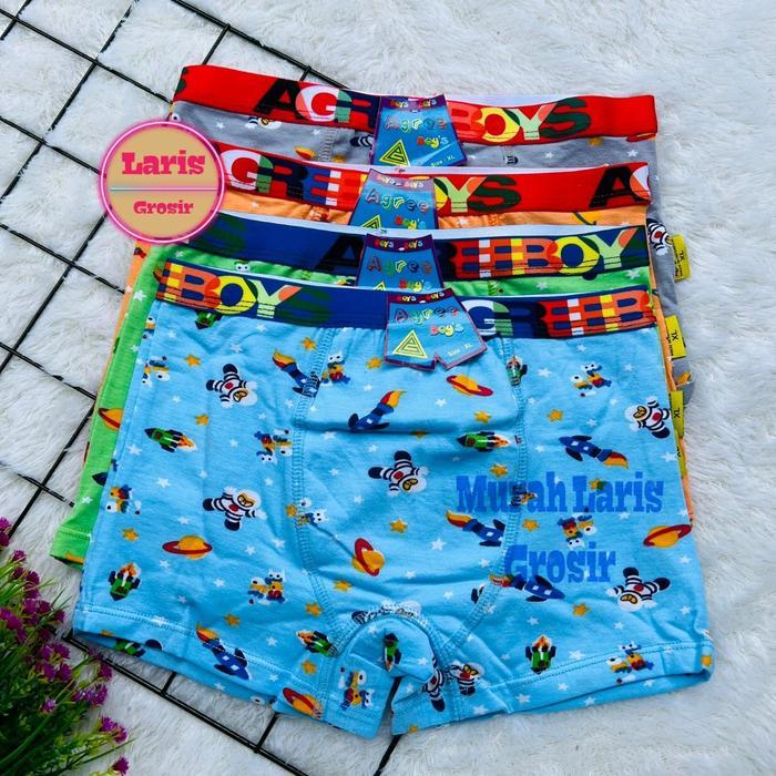 f312- Boxer Anak Laki-Laki Agree 6168 Bahan Katun Isi 3 Pcs Celana Dalam Bokser Cowok Motif