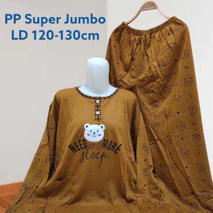 Santaibju- Set Pp Baju Tidur Kaos Lengan Panjang Dan Celana Panjang Super Jumbo Babydoll Wanita 4Xl