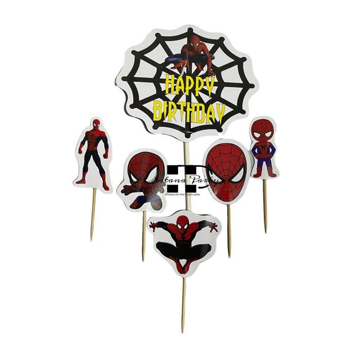cake topper happy birthday / cake topper / tusukan kue spiderman