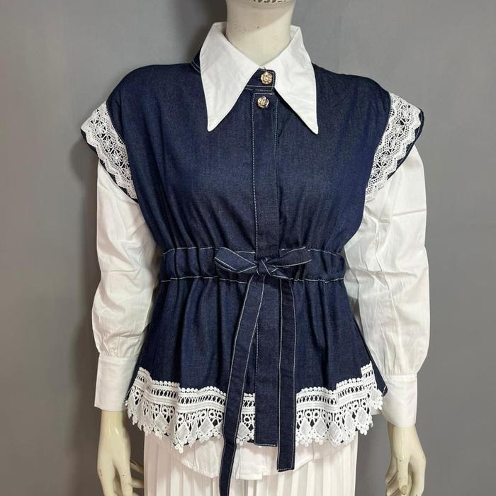 Terbagus Viora Lace Button Vest Vest Renda Dengan Kancing Mawar Chic Look/Vest Renda/ Vest Wanita