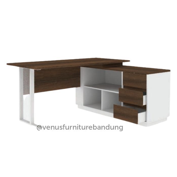 Meja Tulis Kantor Belajar Sudut Besar Kaki Besi Industrial Rak Buku Bandung