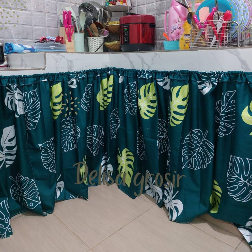 gorden kolong dapur / gordeng kolong meja dapur / gorden dapur bawah kompor 1 set plus tali