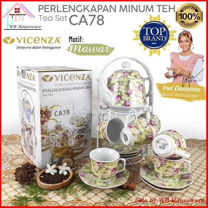 VICENZA perangkat Tea set porcelain motif mawar CA78 / cangkit set + teko / gelas teh kopi + tatakan