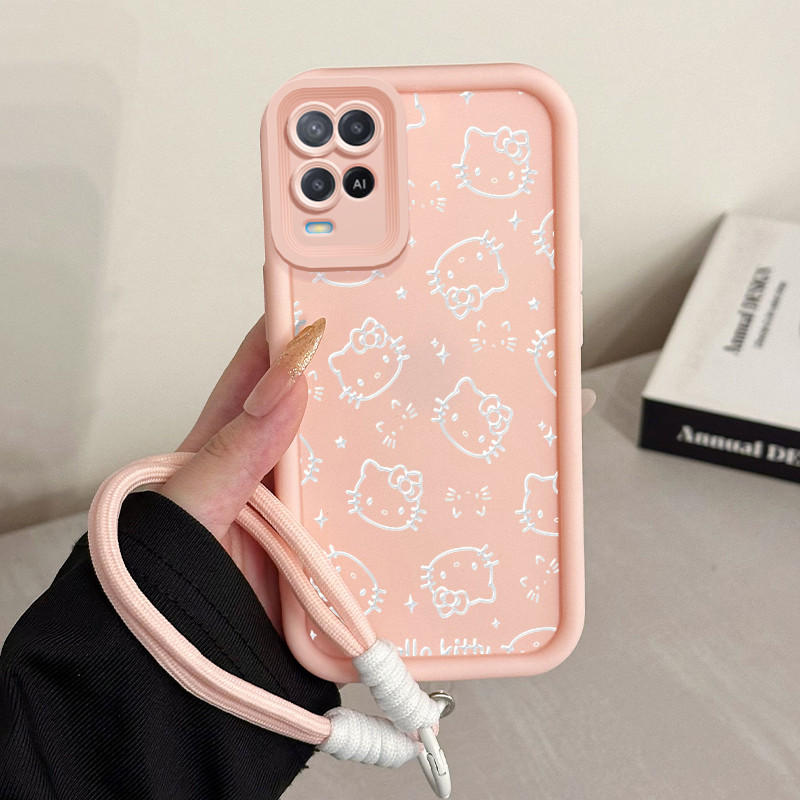 Casing Hp untuk OPPO A54 Case Casing HP Softcase Ponsel Soft Shell dengan Tali Silikon Kasing Kucing
