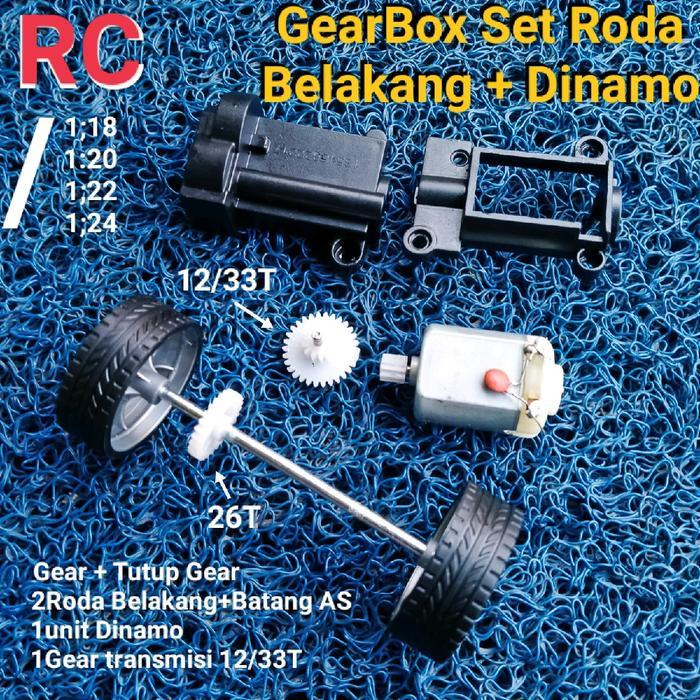 GearBox SET Roda Belakang Mobil RC. 1 SET Roda Belakang + Gear + Dinamo Lengkap Untuk Mobil RC