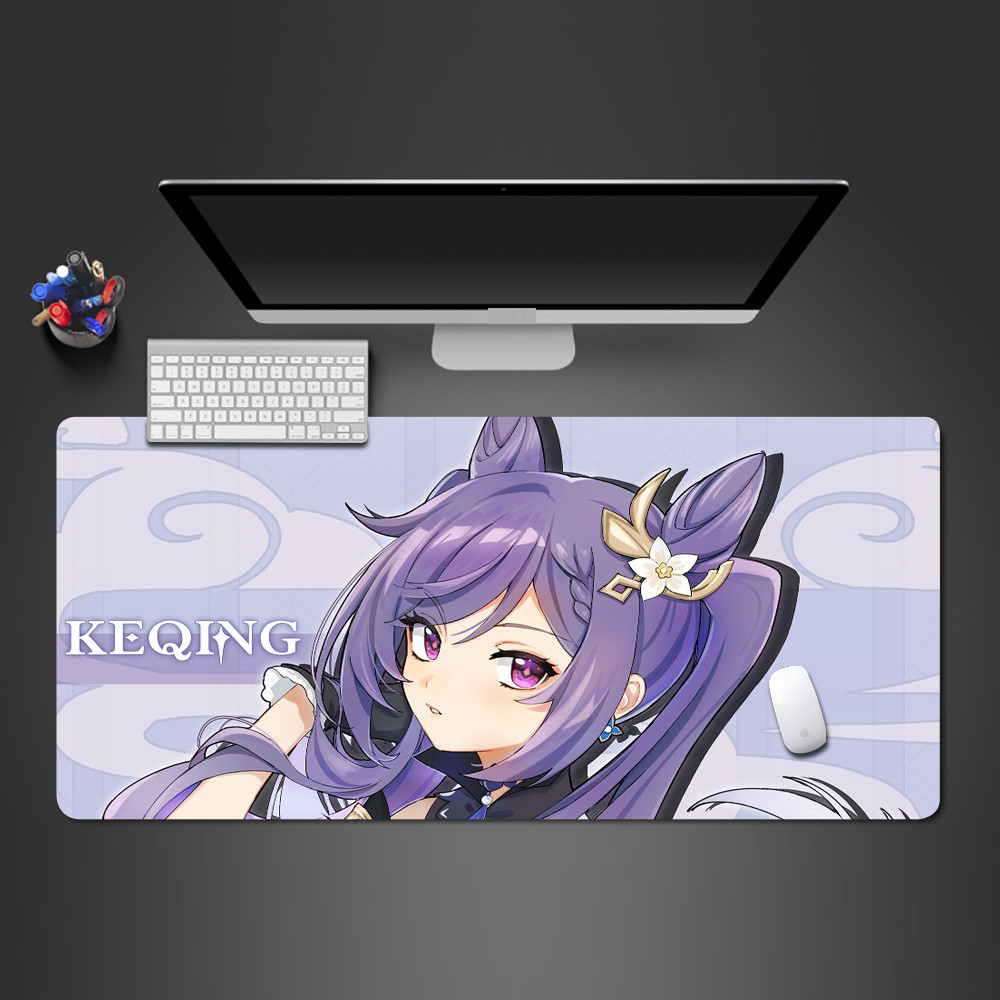 Genshin Keyboard Mat keqing Computer Mat Mousemat Cute Pink Mousepad Mouse Pad Kawaii Office Accesso