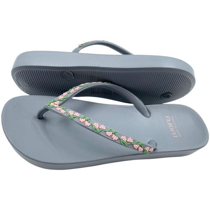 Luofu Sandal Jepit Karet Tali Bunga Empuk Wanita Import E7140-Bre131 (V6)