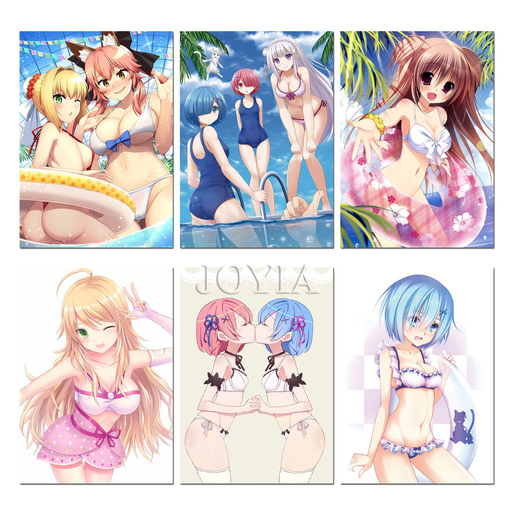 Bikini Anime Girls Silk Posters Japanese Cartoon Sexy Girl Poster Beach Swimsuit Wall Art Prints Pic