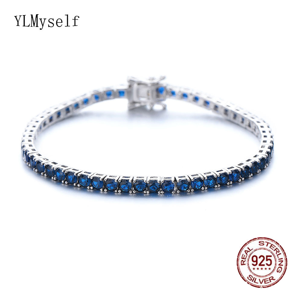 Real 925 Jewelry For Women/Men Pave 3 mm Montana Blue Sapphire Cubic zircon Hip Hop Rock Pure Silver